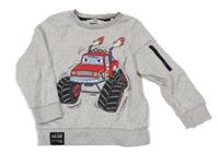 Světlešedá melírovaná mikina s monster truckem C&A