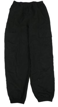 Černé šusťákové cargo cuff kalhoty Shein