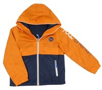 Oranžovo-tmavomodrá šusťáková jarní bunda s kapucí kids
