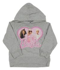 Šedá melírovaná mikina s Barbie a kapucí