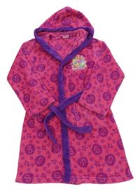 Fuchsiovo-fialový plyšový vzorovaný župan s kapucí - Shopkins