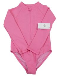Nové - Růžové vzorované jednodílné UV plavky Primark