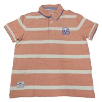Růžovo-bílé pruhované polo tričko s číslem 