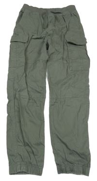 Khaki plátěné cargo cuff kalhoty s úpletovým pasem H&M
