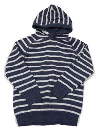 Tmavomodro-bílý pruhovaný melírovaný svetr s kapucí H&M