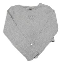 Šedé melírované žebrované crop triko se srdíčkovým průstřihem a kamínky Matalan