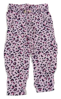 Růžovo-tmavomodré lehké cuff kalhoty s leopardím vzorem Kiki&Koko
