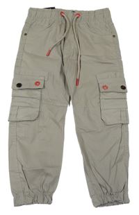 Nové - Khaki plátěné cargo cuff kalhoty 