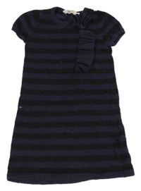 Tmavomodro-černé pruhované svetrové šaty s volánky H&M