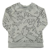 Šedá melírovaná mikina s dinosaury Primark