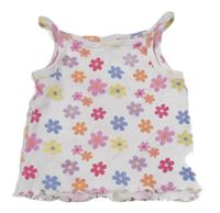 Bílo-barevný žebrovaný květovaný crop top Kiki&Koko