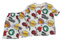 2 Set - Bílo-barevné basketbalové tričko s míči a obrázky + kraťasy 