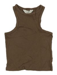 Hnědý žebrovaný crop top H&M