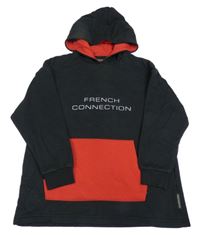Černo-červená mikina s nápisem a kapucí French Connection