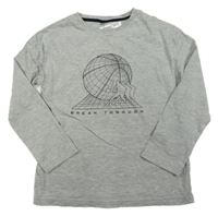 Šedé melírované triko se zeměkoulí H&M