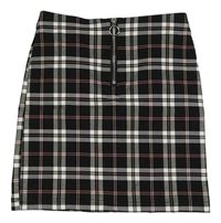Černo-bílo-růžová kostkovaná sukně se zipem New Look