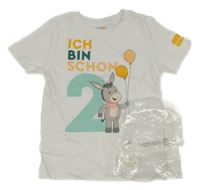 Nové - Bílé narozeninové tričko s oslíkem Babywelt