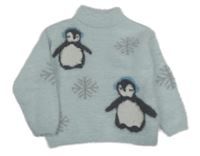 Světlemodrý chlupatý svetr s tučňáky Primark