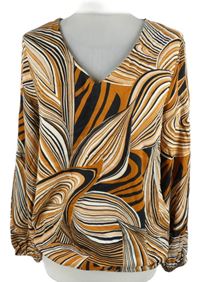 Dámská skořicovo-bílo-černá vzorovaná halenka Mexx 