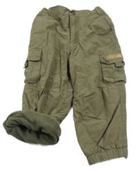 Khaki šusťákové podšité cargo cuff kalhoty s nášivkou Tchibo