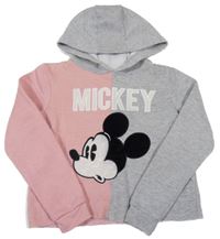 Šedo-růžová crop mikina s Mickeym a kapucí Primark