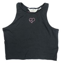 Antracitový žebrovaný crop top se srdíčkem H&M