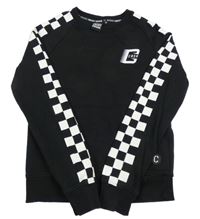Černo-bílá mikina s kostkovanými rukávy Crush Denim 