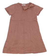Starorůžovo-zlaté melírované svetrové šaty s mašlí H&M