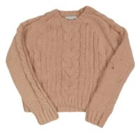 Pudrový žebrovaný vzorovaný žinylkový crop svetr PRIMARK