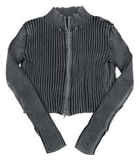 Tmavošedý žebrovaný propínací crop svetr H&M
