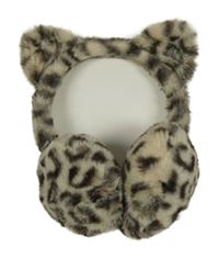 Béžovo-černé kožešinové klapky na uši s leopardím vzorem