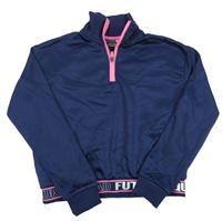 Tmavomodro-růžová crop sportovní mikina s nápisem Ergeenomixx