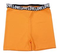 Neonově oranžovo-černé elastické kraťasy s nápisy Shein