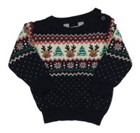 Tmavomodro-bílý svetr se soby a vzorem Primark