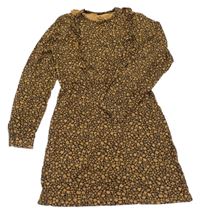 Černo-hnědé květované šaty s volánky WE