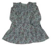 Modro-růžové květované šaty s volánky Primark