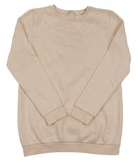 Světlerůžová tepláková tunika s perlami H&M