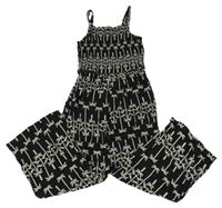Černo-bílý kalhotový lněný overal s palmami Primark