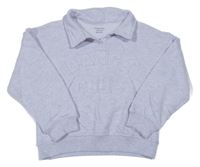 Světlešedá melírovaná crop mikina s límečkem a nápisem Primark