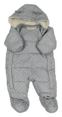 Šedo-bílá šusťáková zimní kombinéza s hvězdami a kapucí + capáčky M&S