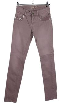Dámské starorůžové skinny rifle s flitry 