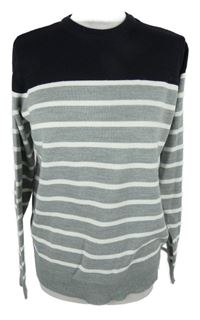 Pánský šedo-bílo-tmavomodrý pruhovaný svetr Cedarwood State
