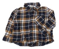 Tmavomodro-béžovo-bílá kostkovaná košile H&M
