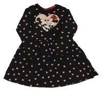 Černé bavlněné šaty s Minnie s Mickeym a srdíčky C&A
