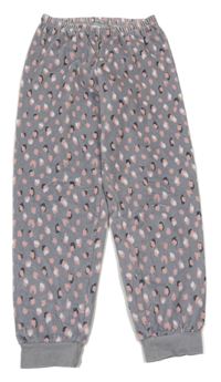 Šedo-růžové plyšové tepláky s leopardím vzorem C&A
