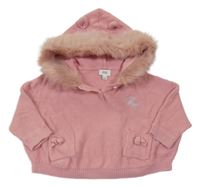 Růžový oversize svetr s kapsami a mašlemi a chlupatou kapucí River Island