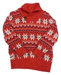 Červeno-tmavomodro-bílý vzorovaný svetr H&M