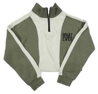 Khaki-smetanová crop mikina s nápisem Primark
