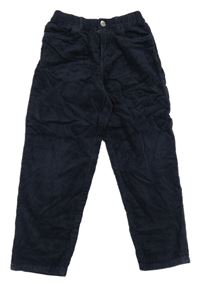 Tmavomodré manšestrové loose fit tapered leg kalhoty H&M