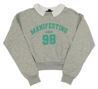 Šedá crop mikina s nápisem a límečkem New Look